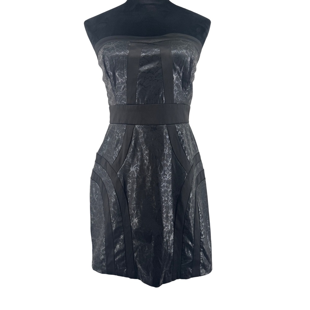 Kouture by Kimora Black Silver Lace Strapless Mini Dress Bodycon Size L K544ES68